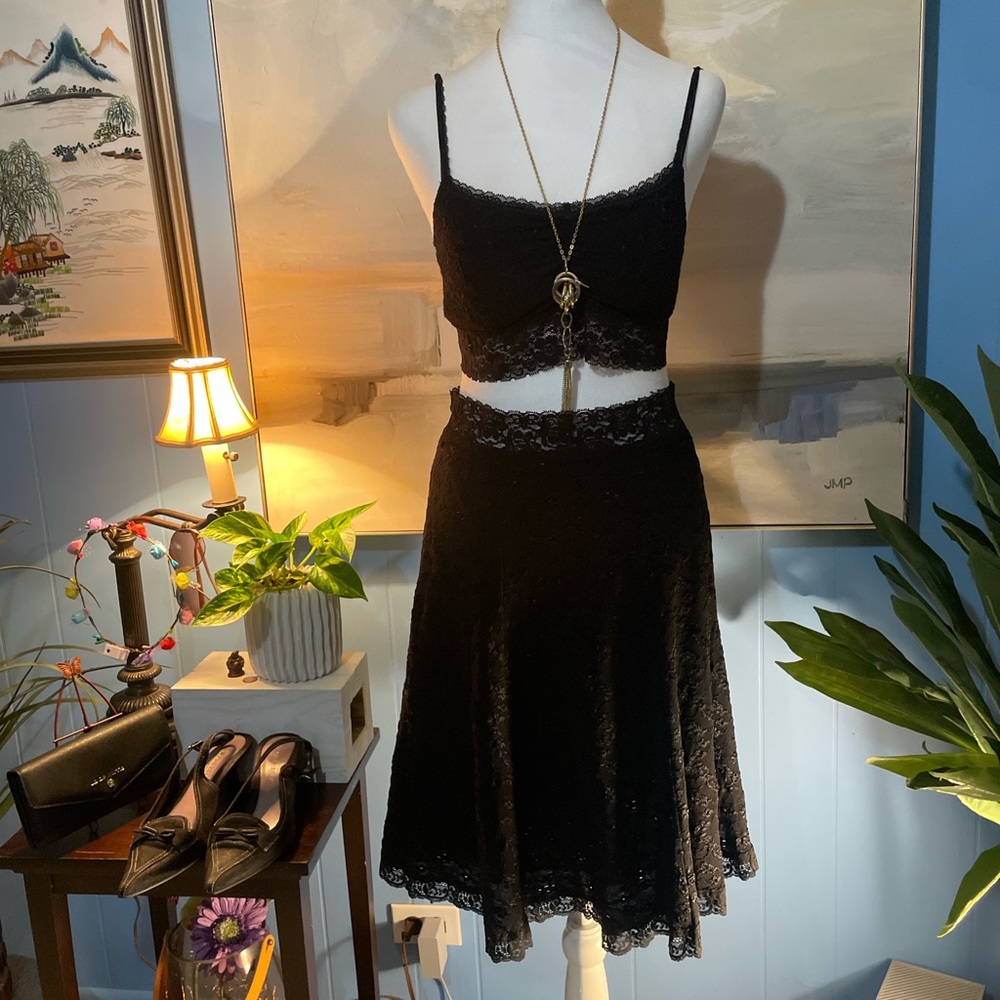 CAbi Black Lace Midi Skirt
